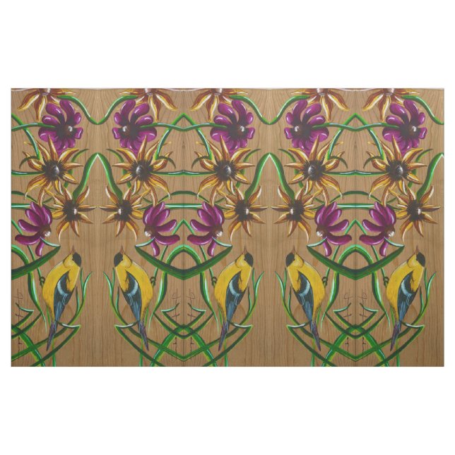 Goldfinches et Fleurs Tissu (Fat Quarter)