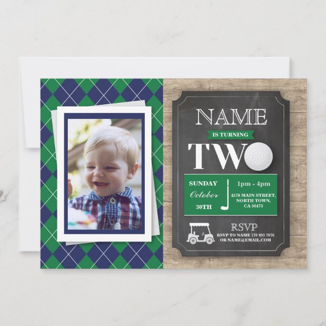 Golf 2e Seconde Deux 2 Anniversaire Invitation pho (Devant)