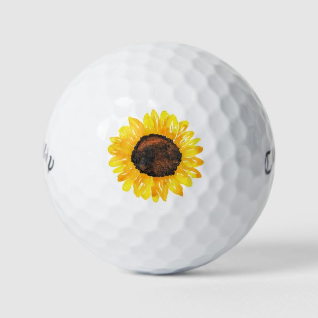 Golf Aquarelle Peinte à la main Tournesol 2 balles de g (Devant)