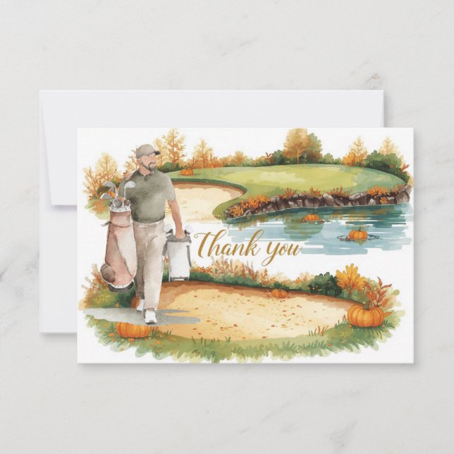 Golf Automne Salutation carte de remerciements pou (Devant)