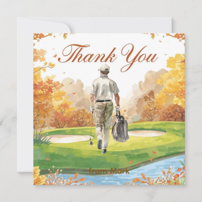 Golf Automne Salutation carte de remerciements pou (Devant)