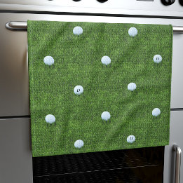 Golf Ball Monogram Green Golfer Serviette de cuisi