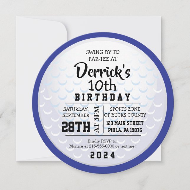 GOLF BALL ROND BLEU Anniversaire Fête Invitation (Devant)
