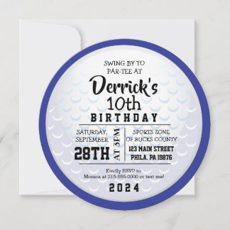 GOLF BALL ROND BLEU Anniversaire Fête Invitation