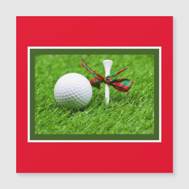 Golf balle Noël avec tee sur herbe verte (Devant)
