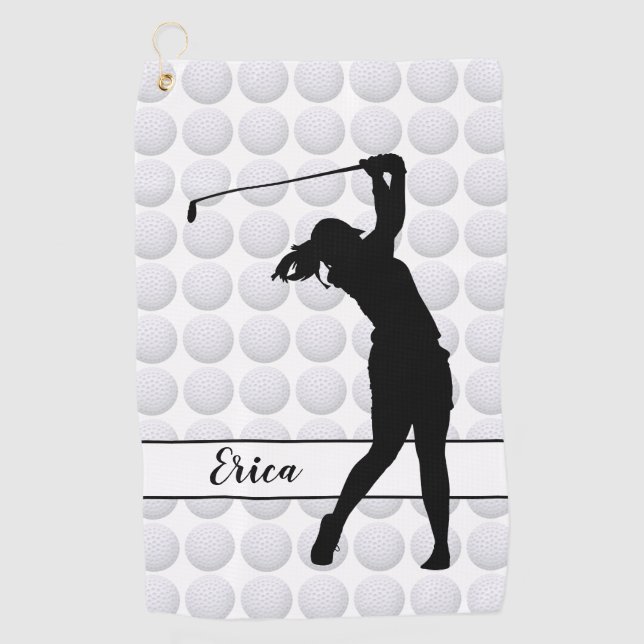 Golf Balls Girl Golfer Personnalisé Golf Serviette (Devant)