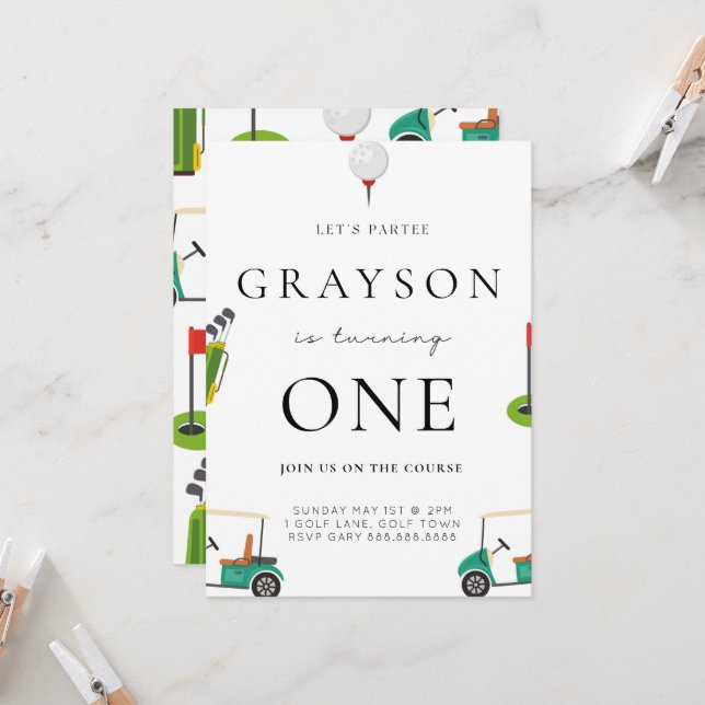 Golf Birthday Par Tee Invitation (Devant/Arrière en situation)