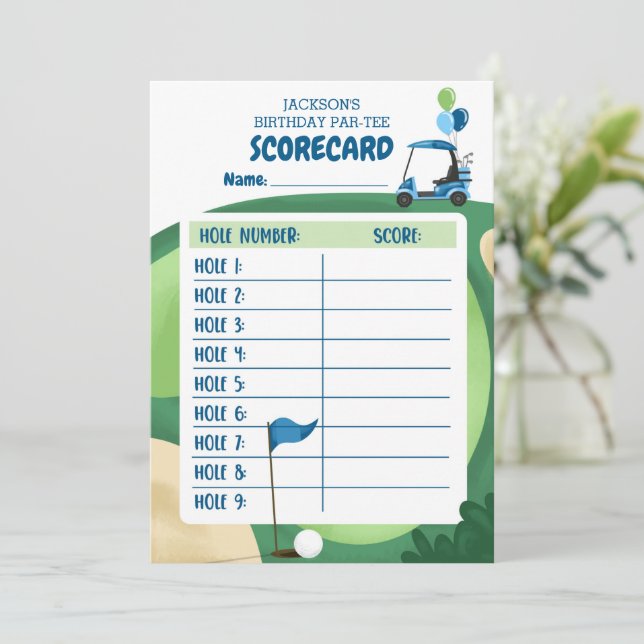Golf Boy Birthday Par Tee 9 Trous Carte Scorecard (Debout devant)