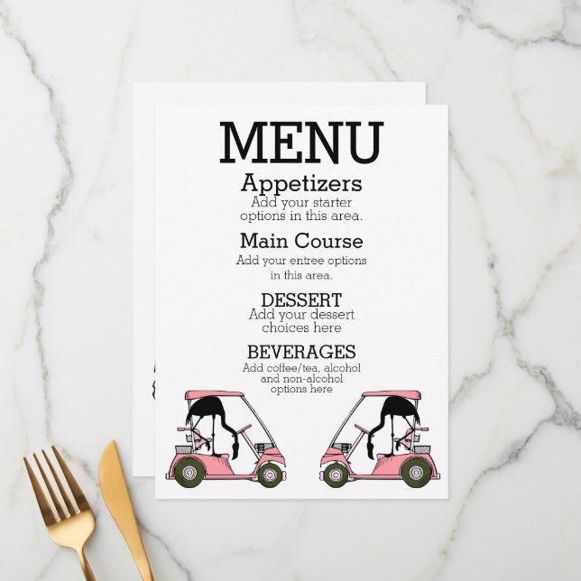 Golf Club Luncheon Cocktail Party Menu (Devant/Arrière en situation)