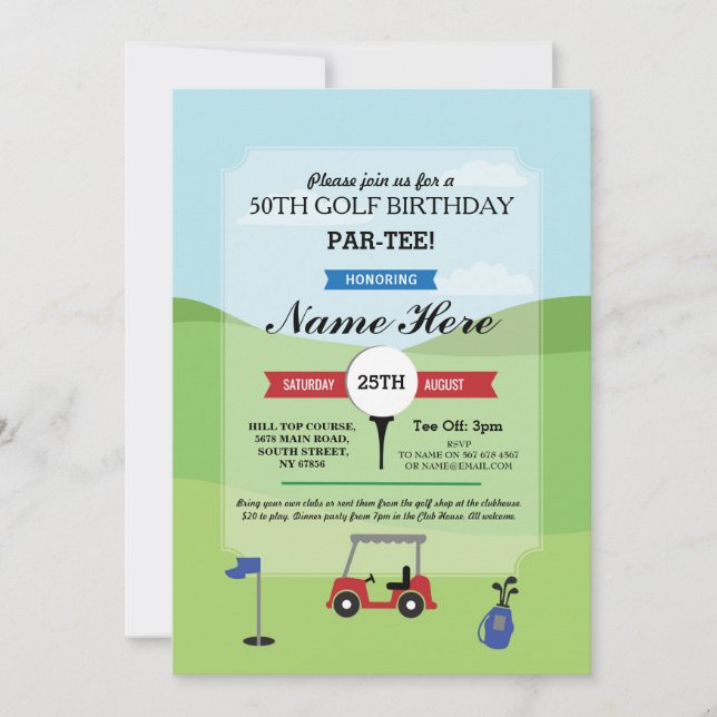 Golf de fête d'anniversaire toute invitation (Devant)