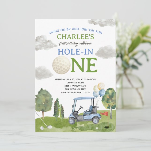 Golf Hole in ONE Birthday Party Invitation (Debout devant)