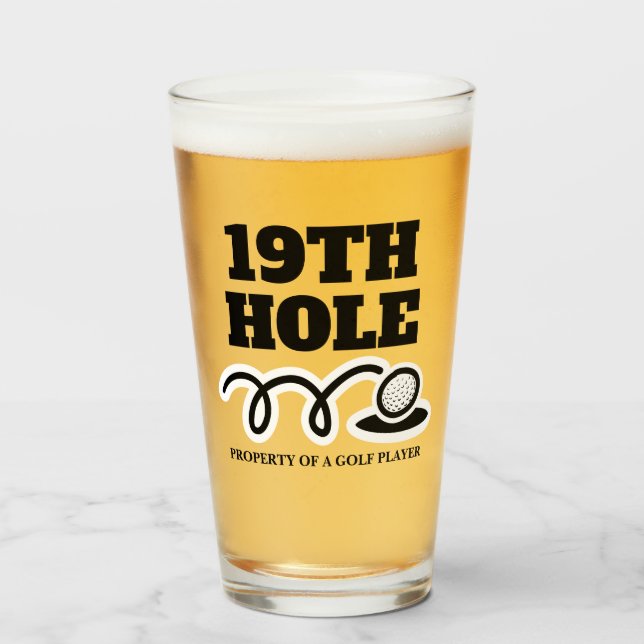 Golf humour 19th Hole cadeau en verre de bière pou (Devant (rempli))