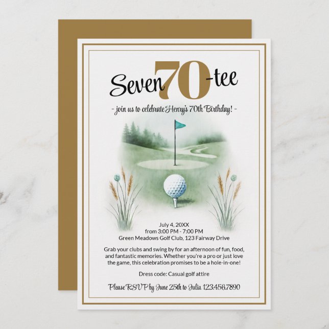 Golf Invitations de fête d'anniversaire pour 70e (Devant / Derrière)