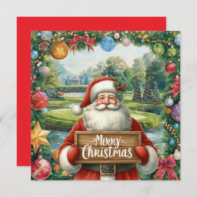 Golf Joyeux Noël avec Père Noël jouant au golf (Devant / Derrière)