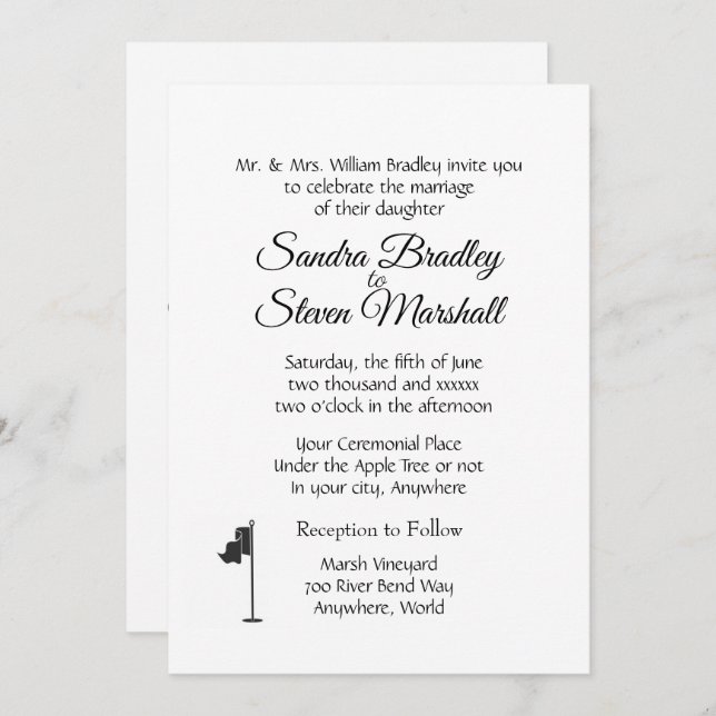Golf Mariage thème White Invitations (Devant / Derrière)