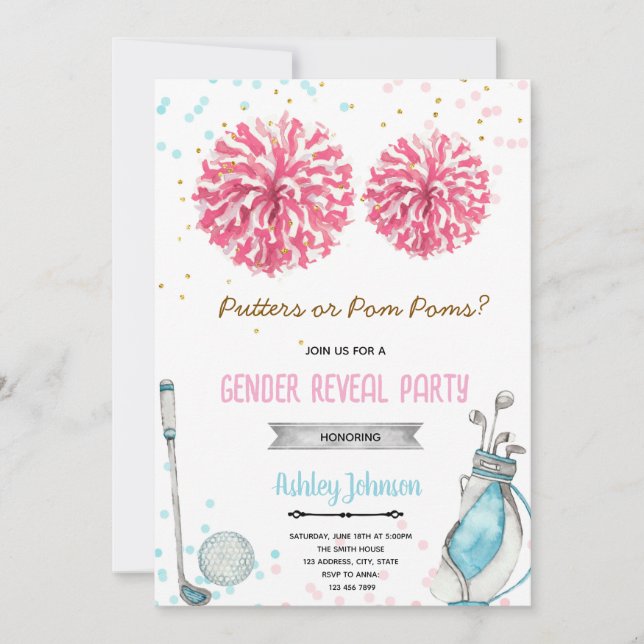 Golf or pom pom gender reveal invitation (Devant)