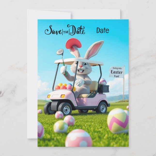 Golf Pâques Sauvez la date Invitation - Bunny (Devant)