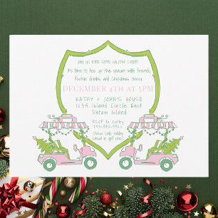Golf Party Pink Golf Cartes Green Crest Noël