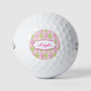 Golf rose plaid personnalisé nommé balles de golf
