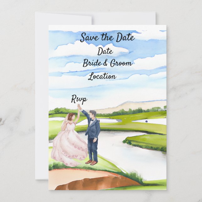 Golf Sauvegarder la date Invitation de mariage Aqu (Devant)