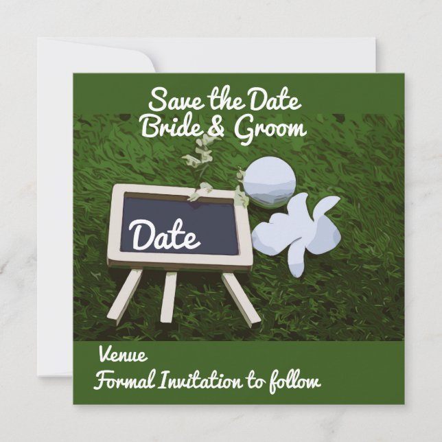 Golf Save the Date avec balle de golf et fleur (Devant)