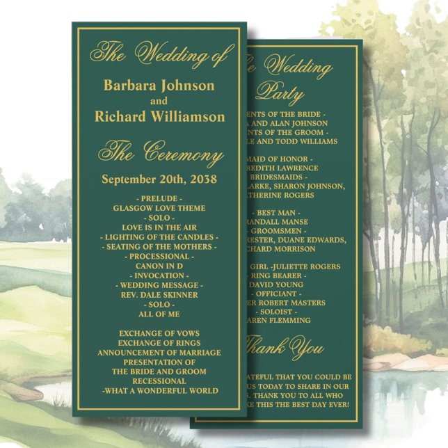 Golf Theme Wedding Order of Service Program (Créateur téléchargé)