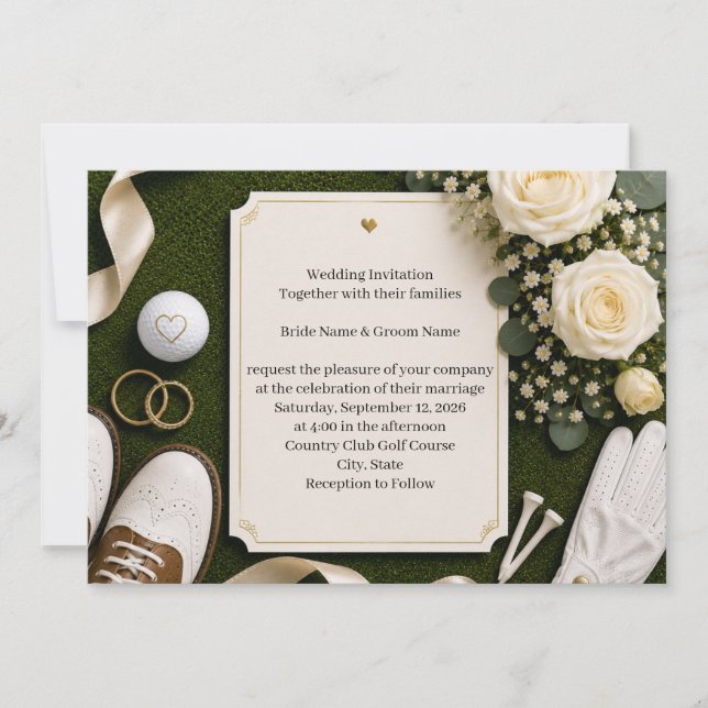 Golf Wedding Invitation with White Roses  (Devant)