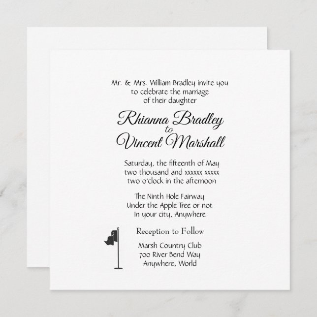 Golf Wedding Theme White Invitations (Devant / Derrière)