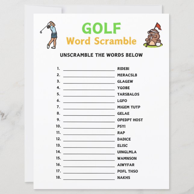Golf Word Scramble Jeu (Devant)