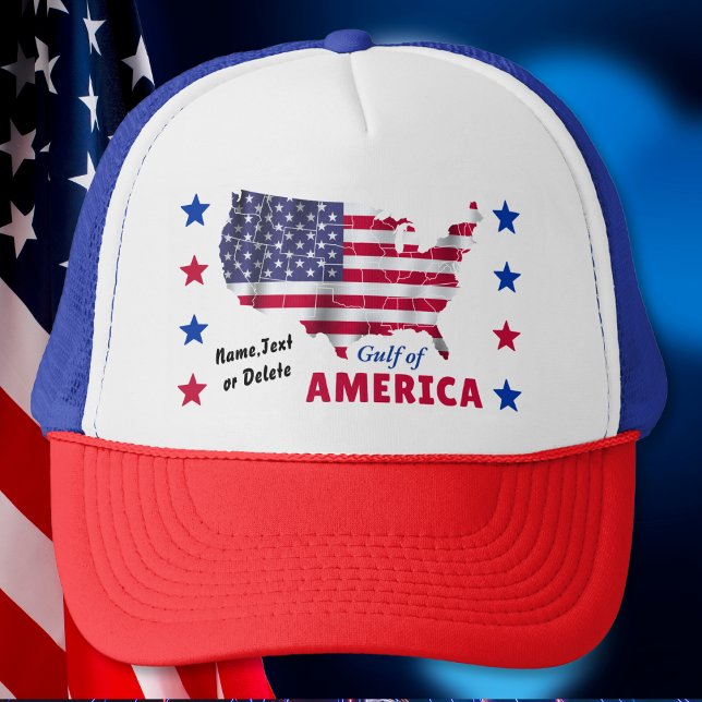 Golfe d'Amérique. Casquettes américains de la ball (Gulf of America, Personalized Trucker Cap. Patriotic Truck Hats. Gulf of America, USA Shaped Flag.)