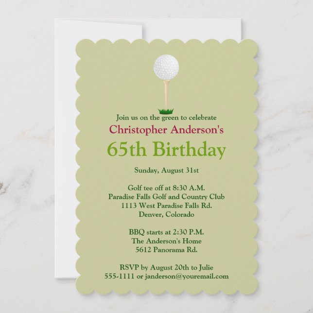 Golfer Golf Invitation 65e anniversaire (Devant)