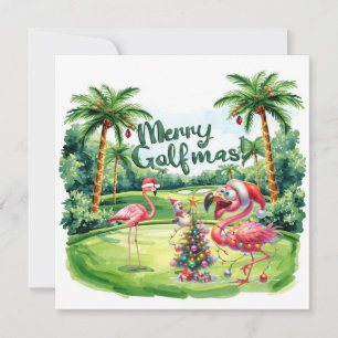 Golfeur de Noël flamant rose sur le parcours de go