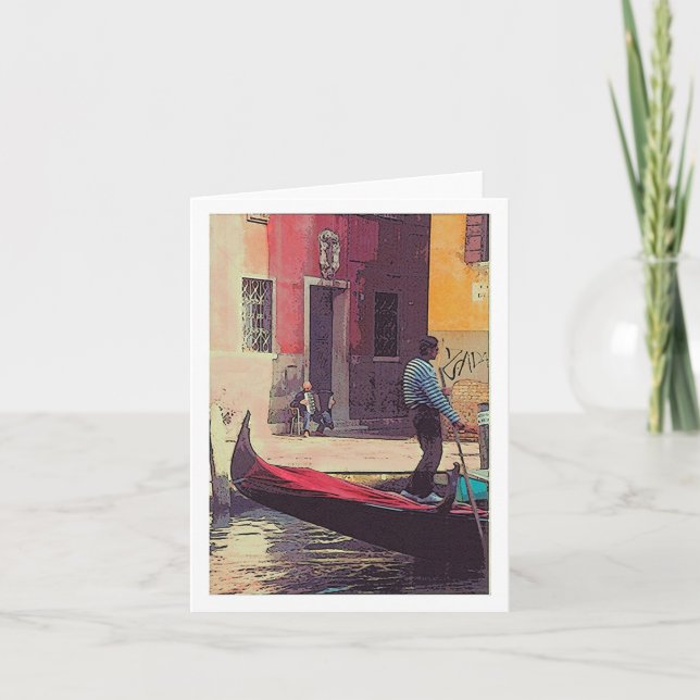 "Gondolier et joueur d'Accordian carte à Venise" (Devant)
