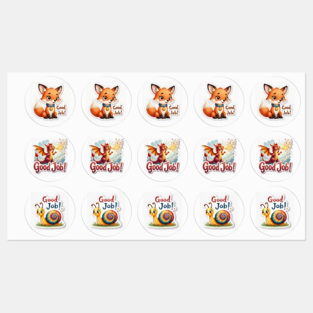 Good Job! Fox, Dragon & Snail Stickers (Feuille)