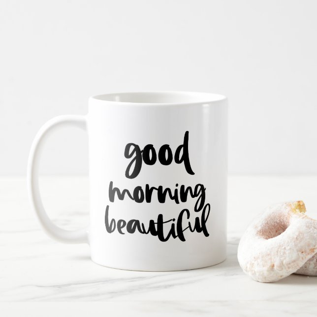 Good Morning BeautifulBlack Modern Typographie Mug (Avec donut)