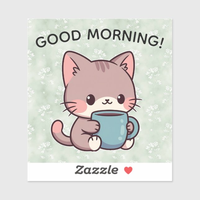 Good Morning Cat Sticker – Cute Coffee Kitty (Feuille)