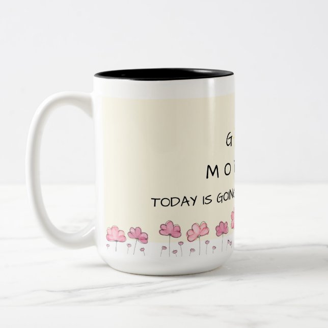 Good morning floral mug - pink flower - motivation (Gauche)