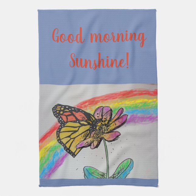 Good Morning Rainbow Monarch Art Serviette de cuis (Vertical)