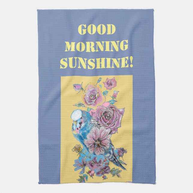 Good Morning Watercolor Budgie Rose Serviette de c (Vertical)