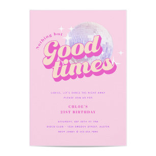 Good Times Groovy Pink Birthday Party Invitation