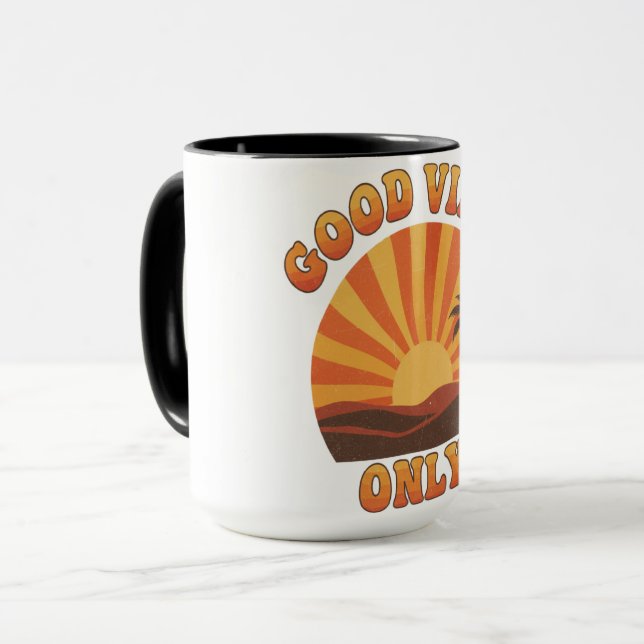 Good Vibes Only Mug – Retro Sunburst Positivity Cu (Devant gauche)