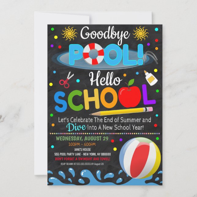 Goodbye Pool Hello School Party Invitation (Devant)