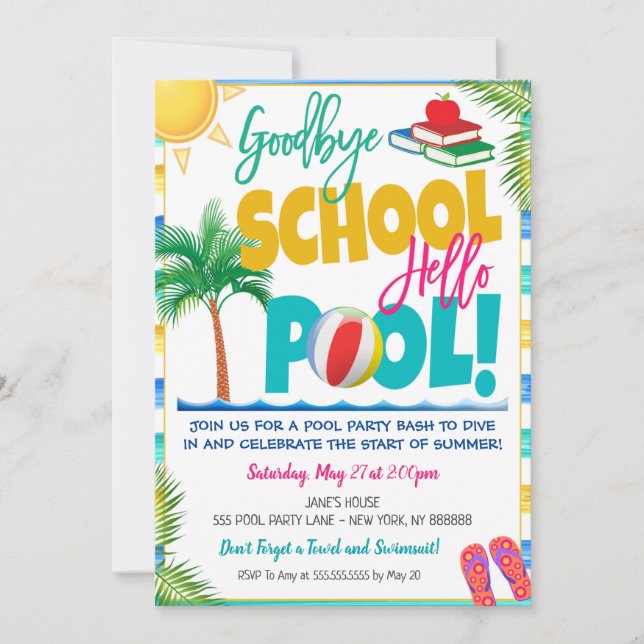Goodbye School Hello Pool Party Invitation (Devant)