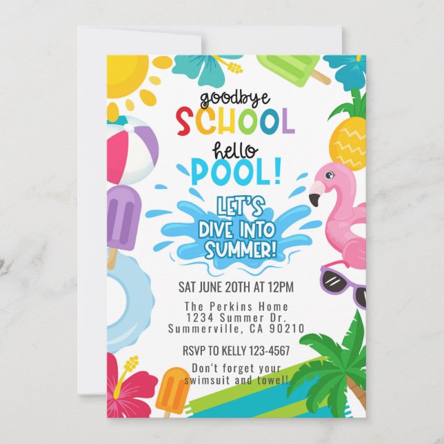 Goodbye School, Hello Pool Summer Invitation (Devant)