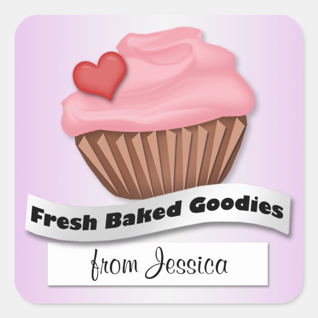 Goodies fraîches cuites Stickers Cupcake rose et v (Devant)