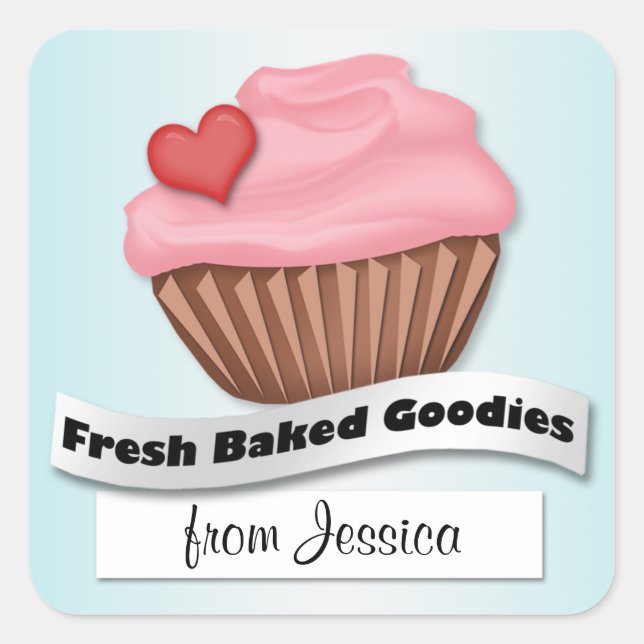 Goodies frais cuits Stickers Cupcake rose et bleu (Devant)