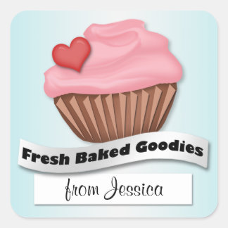 Goodies frais cuits Stickers Cupcake rose et bleu