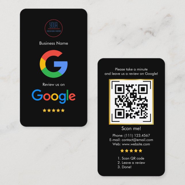 Google Review Avec QR Code Link Carte de visite (Devant / Derrière)