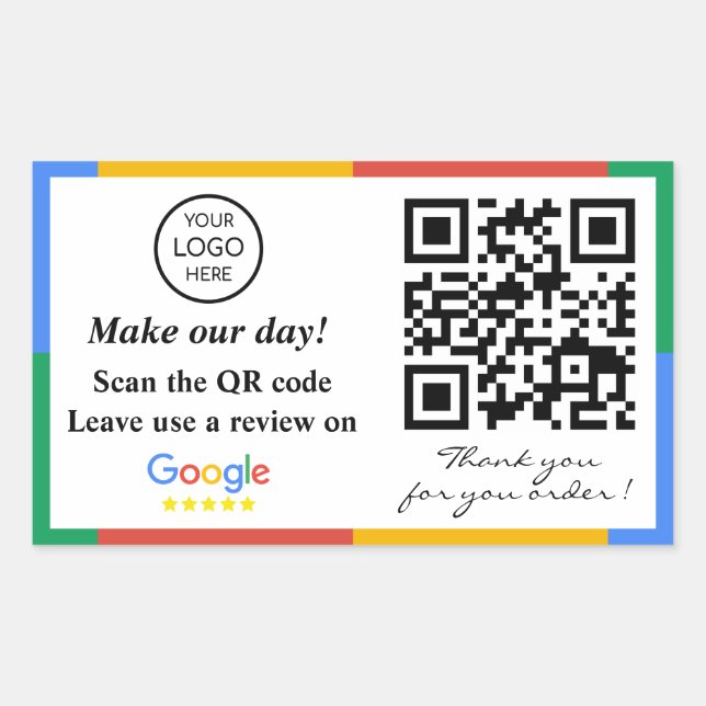 Google Review QR Code Sticker rectangulaire (Devant)