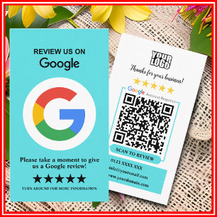 Google Reviews Carte de visite code QR turquoise